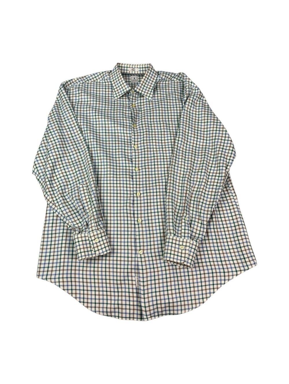 Peter Millar Long Sleeve Button Down Shirt, White Check, Cotton Men's Size Large